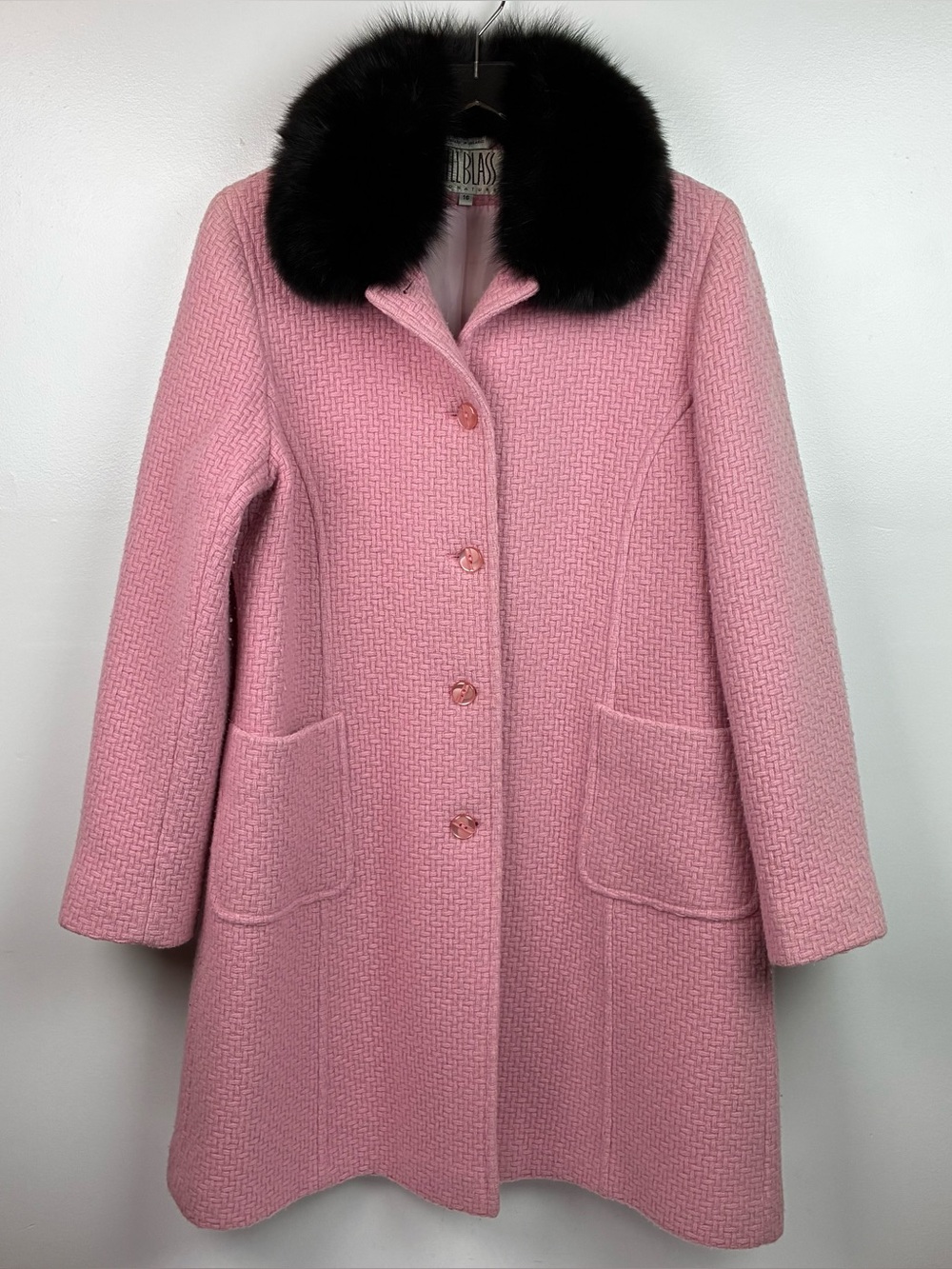 Bill Blass Vintage 1980’s Wool Coat with Black Authentic Fur Collar